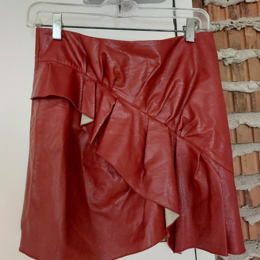 Isabel Marant Red pu Leather Ruffle Mini Skirt